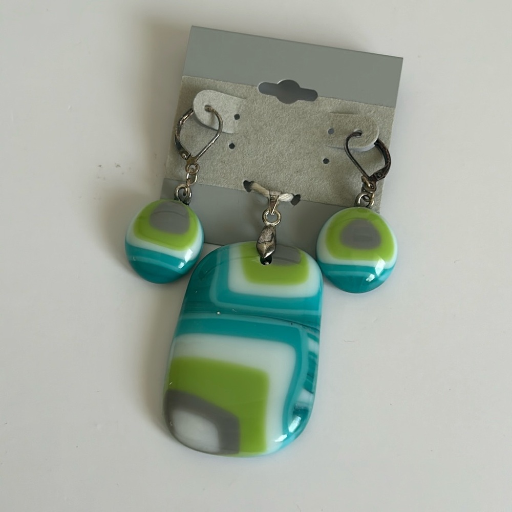 Fused Glass Jewelry/ Hand Made Earrings & Pendant